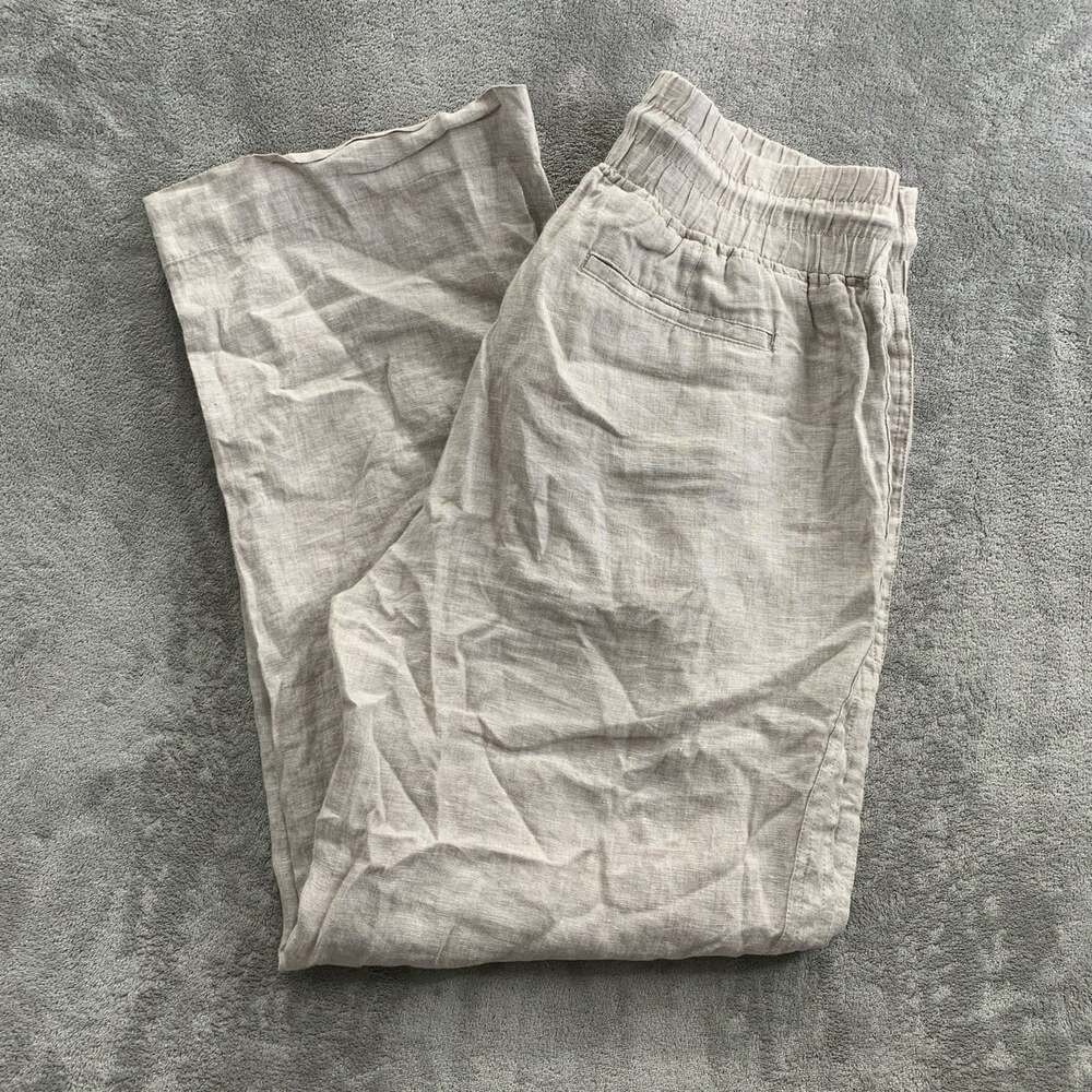 Quince 100% European Linen Wide Leg Pants Womens Large Flax Pockets Drawstring